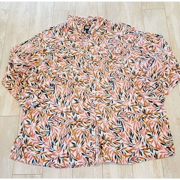 Lands' End Women's 1x Pink White Blue Floral 100% Linen LS Button Down Top - Picture 1 of 9